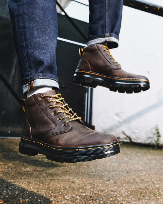 obuwie brązowy szalony koń F28B50 Bonny skórzane buty na co dzień mężczyźni Dr. Martens